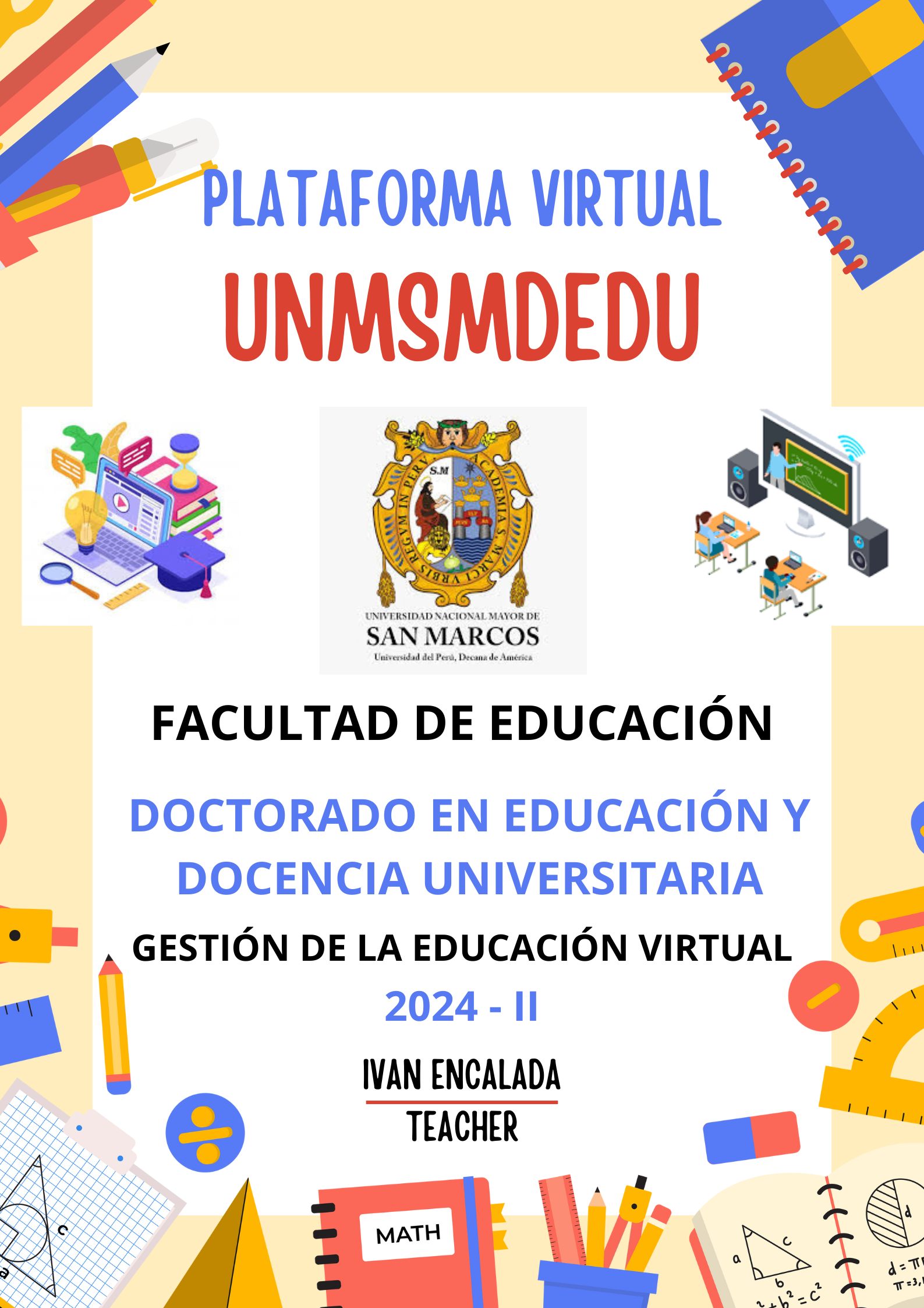 Caratula de presentación del entorno virtual de aprendizaje del profesor Ivan Encalada